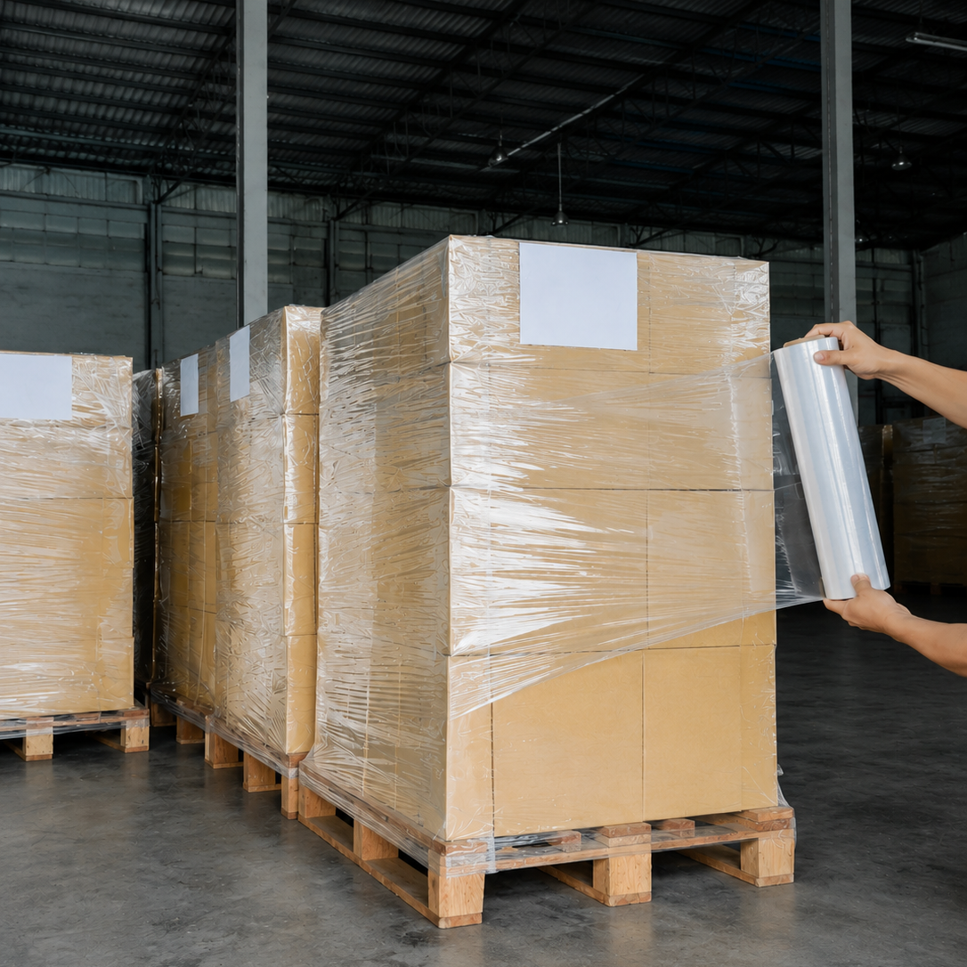 Thai stretch film wrapped around a box.
