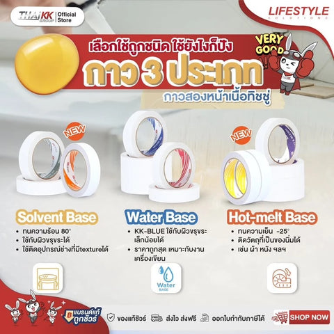 เทปเยื่อกาวสองหน้า แบบบาง 2 นิ้ว x 20 หลา (KK GREY)